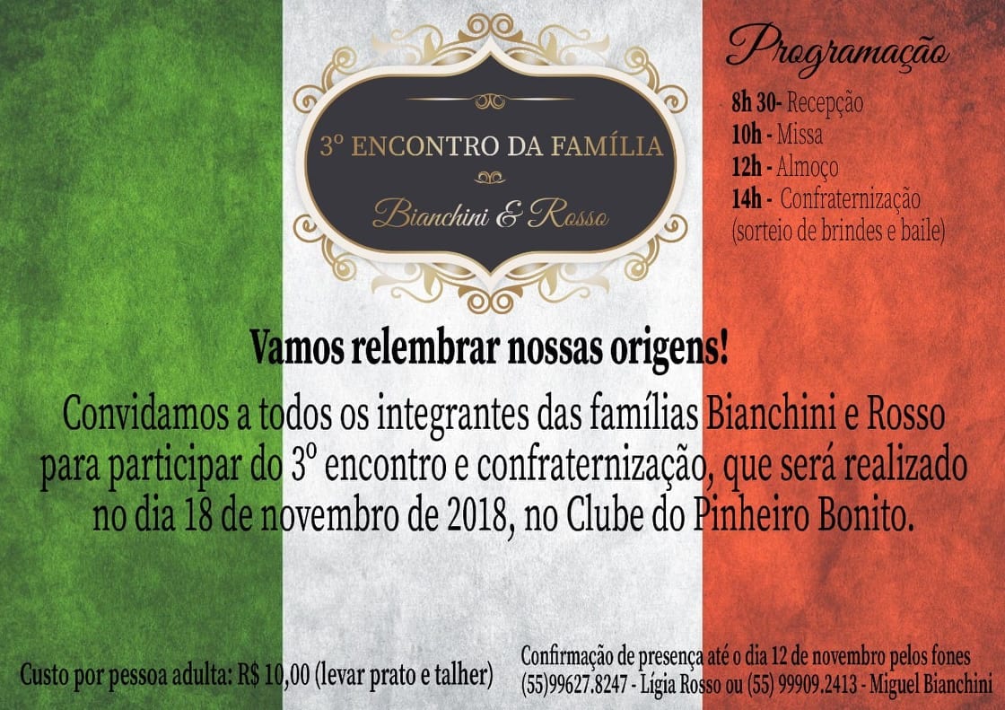 Convite oficial para o 3º Encontro da Família Bianchini & Rosso